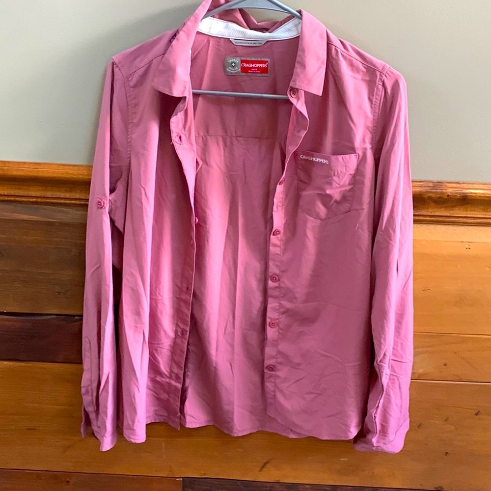 Plum button up blouse.